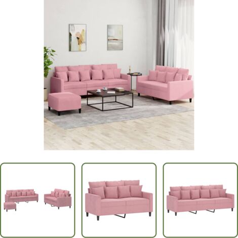 Divano con cuscini -  Set di Divani 3 pz con Cuscini rosa in Velluto