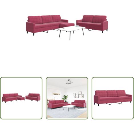 Divano con cuscini -  Set di Divani 3 pz con Cuscini Rosso Vino in Velluto