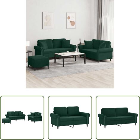 Divano con cuscini -  Set di Divani 3 pz con Cuscini Verde Scuro in Velluto