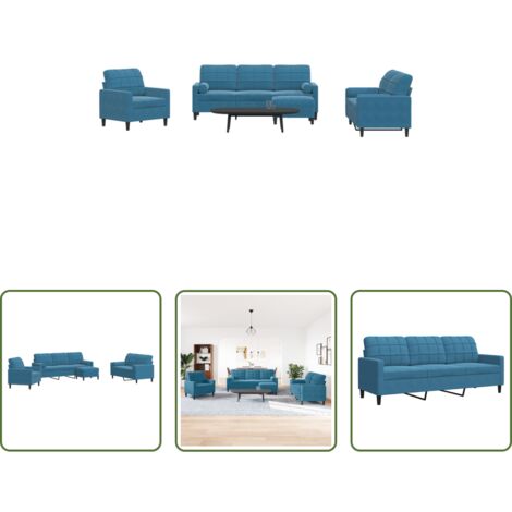 Divano con cuscini -  Set di Divani 4 pz con Cuscini e Rinforzi Blu in Velluto
