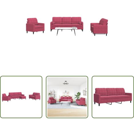 Divano con cuscini -  Set di Divani 4 pz con Cuscini e Rinforzi Rosso Vino in Velluto
