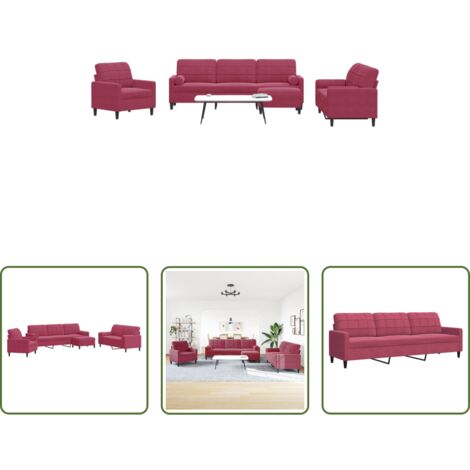 Divano con cuscini -  Set di Divani 4 pz con Cuscini e Rinforzi Rosso Vino in Velluto
