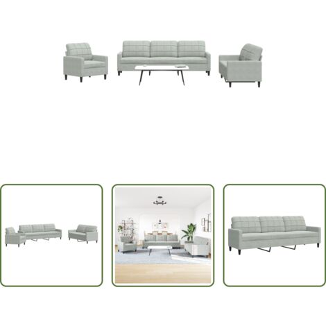 Divano con cuscini -  Set di Divani 4 pz con Cuscini Grigio Chiaro in Velluto