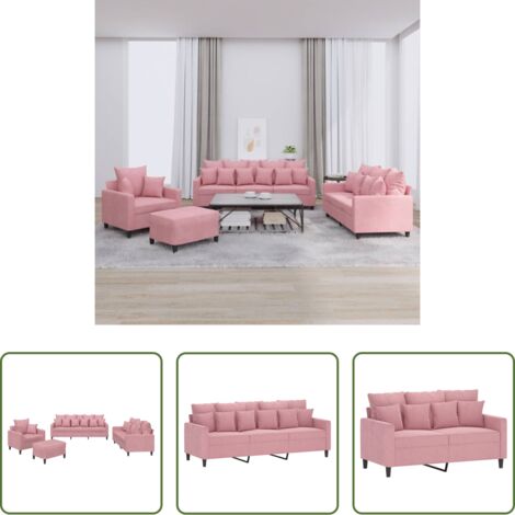 Divano con cuscini -  Set di Divani 4 pz con Cuscini rosa in Velluto