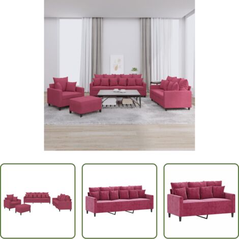 Divano con cuscini -  Set di Divani 4 pz con Cuscini Rosso Vino in Velluto