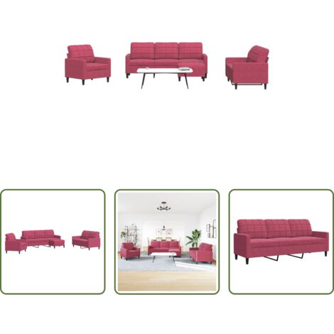 Divano con cuscini -  Set di Divani 4 pz con Cuscini Rosso Vino in Velluto