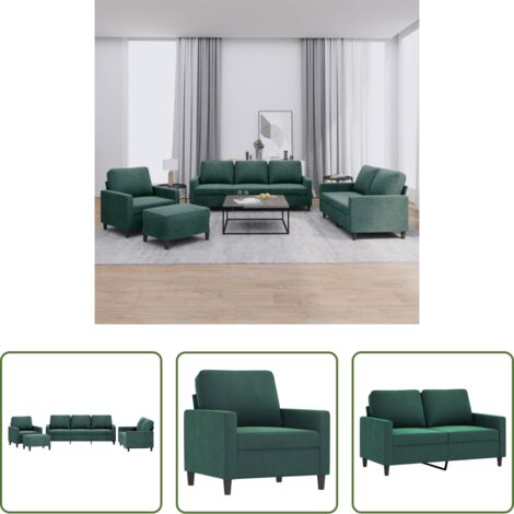 Divano con cuscini -  Set di Divani 4 pz con Cuscini Verde scuro in Velluto