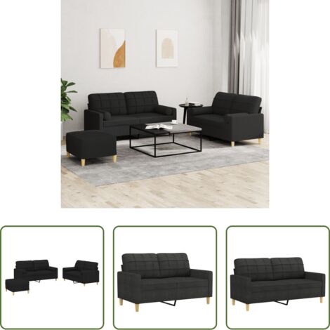 Divano con cuscini -  Set Divani 3 pz con Cuscini Nero in Tessuto
