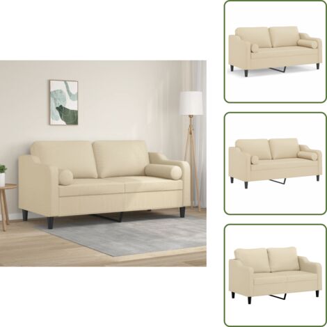 Divano con cuscini - vidaXL Divano a 2 Posti con Cuscini Crema 140 cm in Tessuto - Seduta confortevole