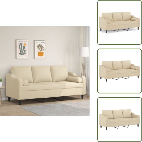 Divano con cuscini - vidaXL Divano a 3 Posti con Cuscini Crema 180 cm in Tessuto - Divano relax