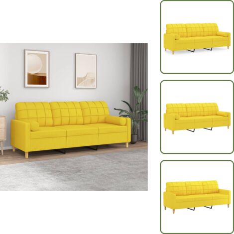 Divano con cuscini - vidaXL Divano a 3 Posti con Cuscini Giallo Chiaro 180 cm in Tessuto - Seduta confortevole