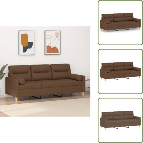 Divano con cuscini - vidaXL Divano a 3 Posti con Cuscini Marrone 180 cm in Tessuto - Divano moderno