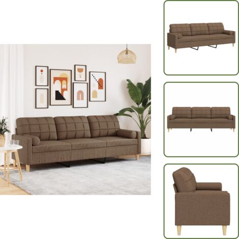 Divano con cuscini - vidaXL Divano a 3 Posti con Cuscini Marrone 210 cm in Tessuto - Divano con schienale