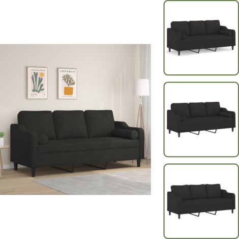 Divano con cuscini - vidaXL Divano a 3 Posti con Cuscini Nero 180 cm in Tessuto - Divano moderno