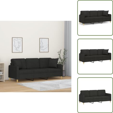 Divano con cuscini - vidaXL Divano a 3 Posti con Cuscini Nero 180 cm in Tessuto - Divano moderno