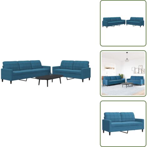 Divano con cuscini - vidaXL Set di Divani 2 pz con Cuscini Blu in Velluto - Divano relax