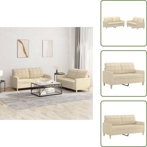 Divano con cuscini - vidaXL Set di Divani 2 pz con Cuscini Crema in Tessuto - Divano moderno