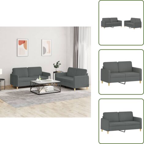 Divano con cuscini - vidaXL Set di Divani 2 pz con Cuscini Grigio Scuro in Tessuto - Divano con schienale