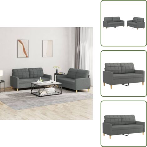Divano con cuscini - vidaXL Set di Divani 2 pz con Cuscini Grigio Scuro in Tessuto - Divano moderno