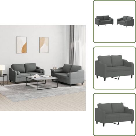 Divano con cuscini - vidaXL Set di Divani 2 pz con Cuscini Grigio Scuro in Tessuto - Seduta confortevole