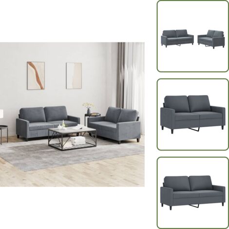 Divano con cuscini - vidaXL Set di Divani 2 pz con Cuscini Grigio Scuro in Velluto - Divano in compensato