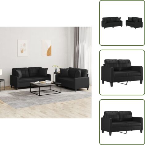 Divano con cuscini - vidaXL Set di Divani 2 pz con Cuscini Nero in Similpelle - Divano nero