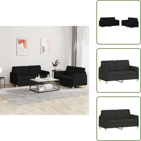 Divano con cuscini - vidaXL Set di Divani 2 pz con Cuscini Nero in Tessuto - Divano con schienale
