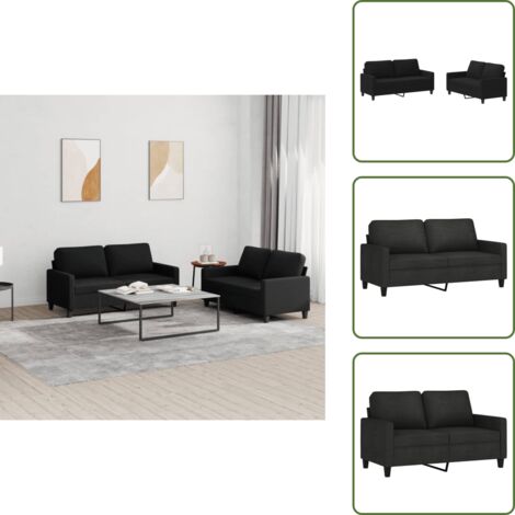 Divano con cuscini - vidaXL Set di Divani 2 pz con Cuscini Nero in Tessuto - Divano con struttura in metallo