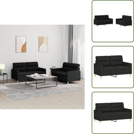 Divano con cuscini - vidaXL Set di Divani 2 pz con Cuscini Nero in Tessuto - Divano con struttura in metallo