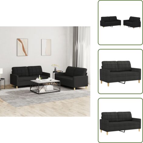 Divano con cuscini - vidaXL Set di Divani 2 pz con Cuscini Nero in Tessuto - Divano moderno