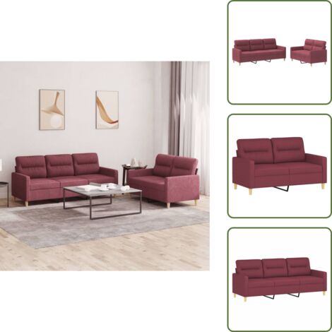 Divano con cuscini - vidaXL Set di Divani 2 pz con Cuscini Rosso Vino in Tessuto - Divano in poliestere
