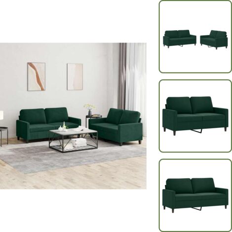 Divano con cuscini - vidaXL Set di Divani 2 pz con Cuscini Verde scuro in Velluto - Divano con struttura in metallo