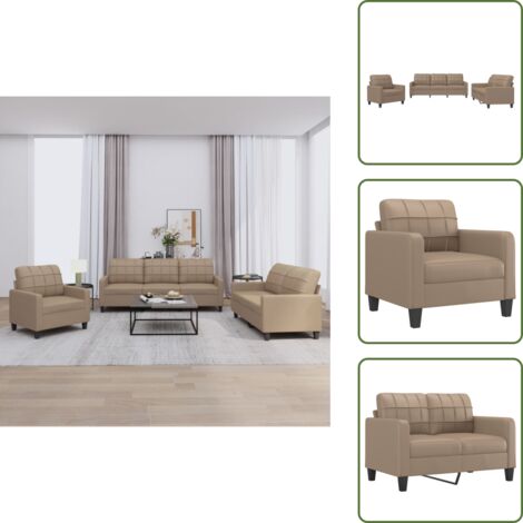 Divano con cuscini - vidaXL Set di Divani 3 pz con Cuscini cappuccino in Similpelle - Divano in compensato