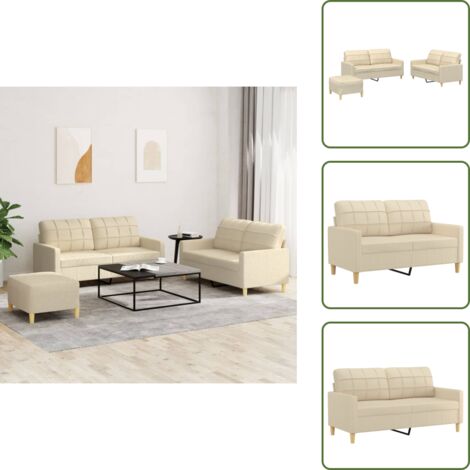 Divano con cuscini - vidaXL Set di Divani 3 pz con Cuscini Crema in Tessuto - Divano con poggiapiedi