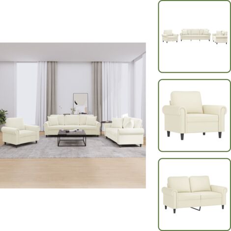 Divano con cuscini - vidaXL Set di Divani 3 pz con Cuscini Crema in Velluto - Seduta in velluto