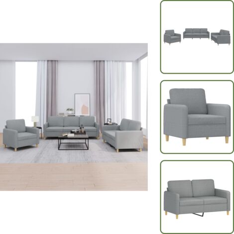 Divano con cuscini - vidaXL Set di Divani 3 pz con Cuscini Grigio Chiaro in Tessuto - Divano moderno