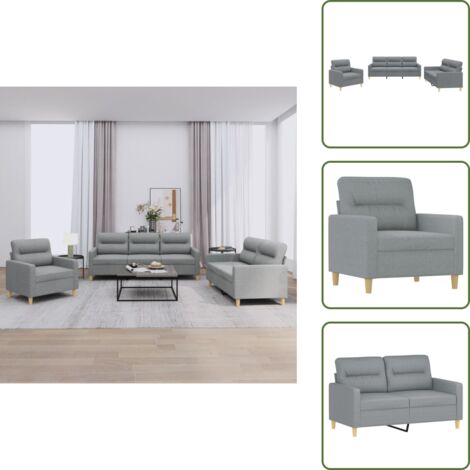 Divano con cuscini - vidaXL Set di Divani 3 pz con Cuscini Grigio Chiaro in Tessuto - Divano moderno