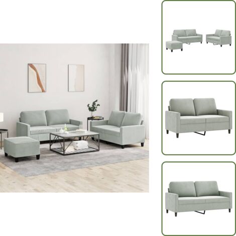 Divano con cuscini - vidaXL Set di Divani 3 pz con Cuscini Grigio Chiaro in Velluto - Divano con poggiapiedi