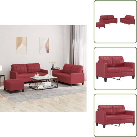 Divano con cuscini - vidaXL Set di Divani 3 pz con Cuscini Rosso Vino in Similpelle - Divano rossocinabro