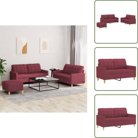 Divano con cuscini - vidaXL Set di Divani 3 pz con Cuscini Rosso Vino in Tessuto - Divano con poggiapiedi