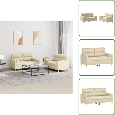 Divano con cuscini - vidaXL Set Divani 2 pz con Cuscini Crema in Tessuto - Seduta confortevole