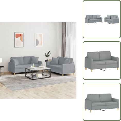 Divano con cuscini - vidaXL Set Divani 2 pz con Cuscini Grigio Chiaro in Tessuto - Divano moderno