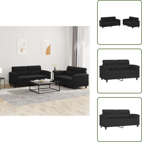 Divano con cuscini - vidaXL Set Divani 2 pz con Cuscini Nero in Tessuto Microfibra - Divano con schienale