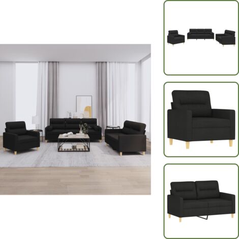 Divano con cuscini - vidaXL Set Divani 3 pz con Cuscini Nero in Tessuto - Divano nero