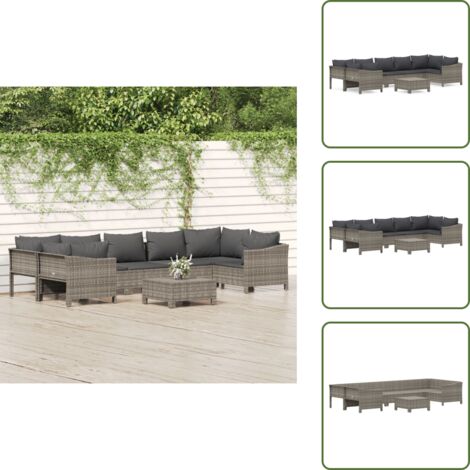 Divano con cuscini - vidaXL Set Divani da Giardino 8 pz con Cuscini in Polyrattan Grigio - Divano angolare