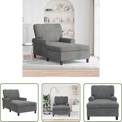 Divano con cuscino -  Chaise Lounge con cuscino Grigio scuro 91 x 157 x 91 cm Velluto