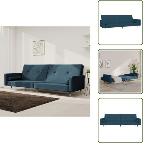 Divano con cuscino - vidaXL Divano Letto a 2 Posti con 2 Cuscini Blu in Velluto - Letto con cuscino