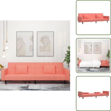 Divano con cuscino - vidaXL Divano Letto a 2 Posti con 2 Cuscini Rosa in Velluto - Divano in velluto