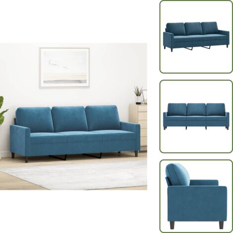 Divano con imbottitura - vidaXL Divano a 3 Posti Blu 180 cm in Velluto - Divano moderno