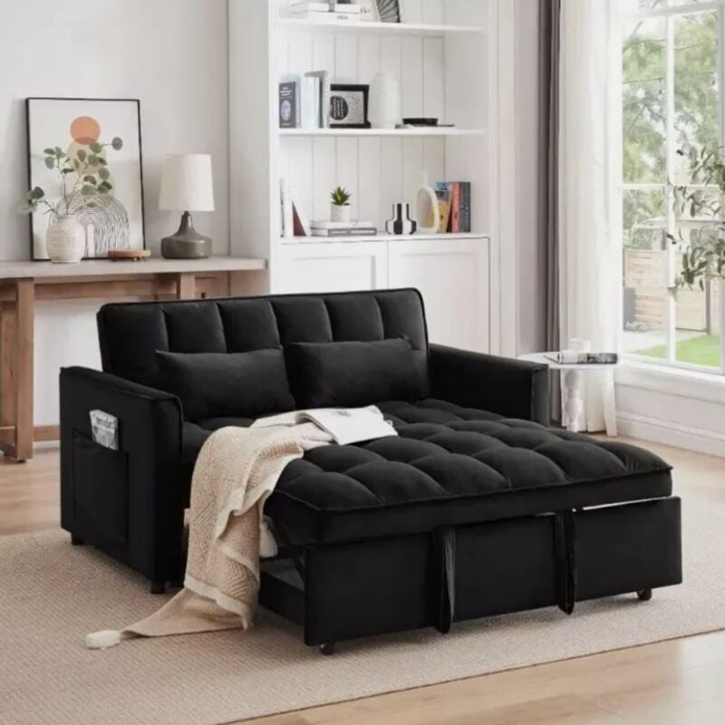 Divano con letto estraibile 2 posti colore nero 140x82H cm - Eiri